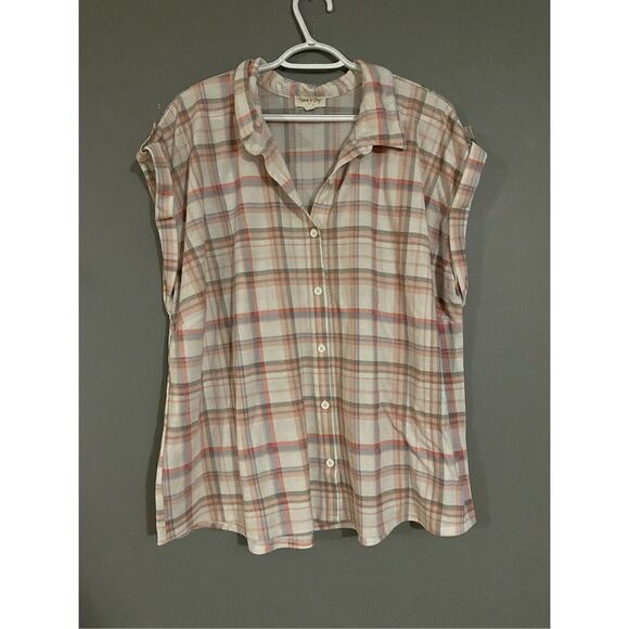 Love + Joy Plaid Button Up Short Sleeve Top Size 3X - Picture 1 of 6